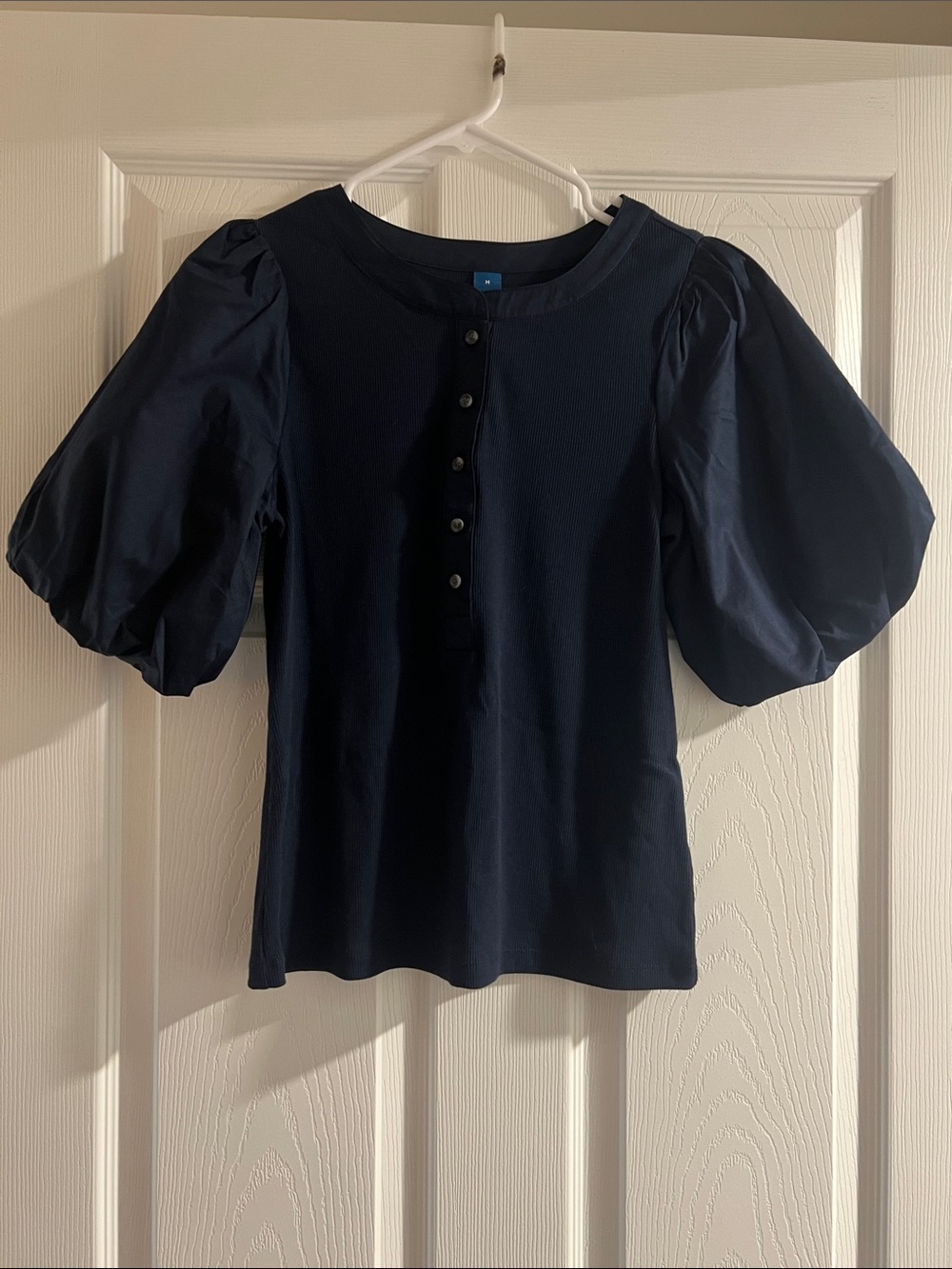Old Navy Navy Puff-Sleeve Button Henley Top
